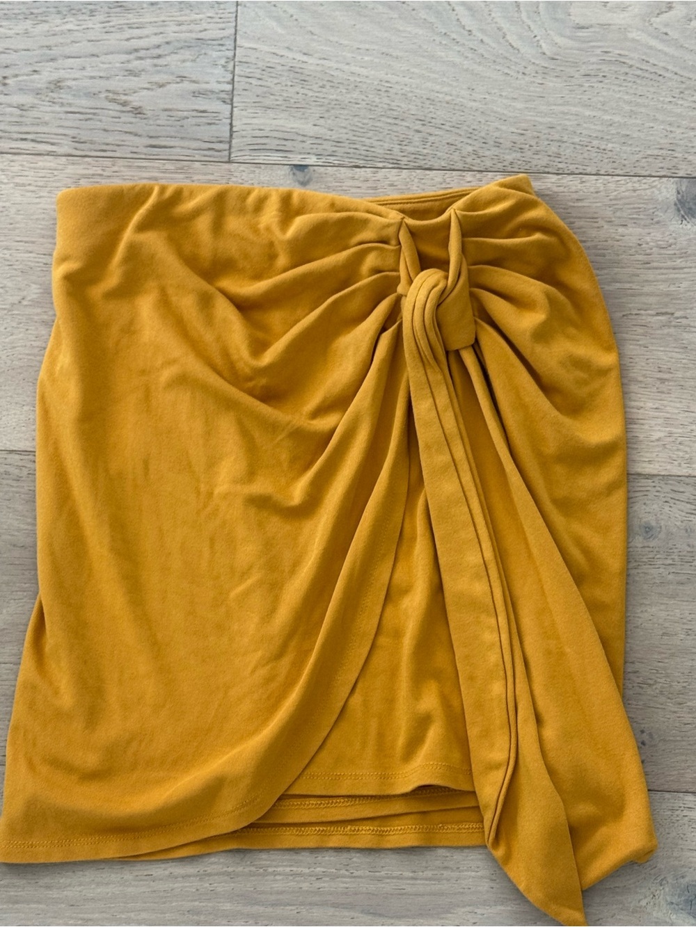 Lulus Mustard Yellow Wrap Mini Skirt Tie Front Stretch Size XS